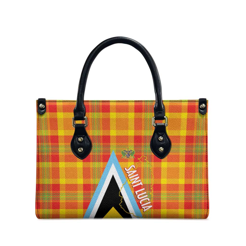 Saint Lucia Creole Day Leather Bag Bon Fete Jounen Kweyol Madras Pattern - Wonder Print Shop