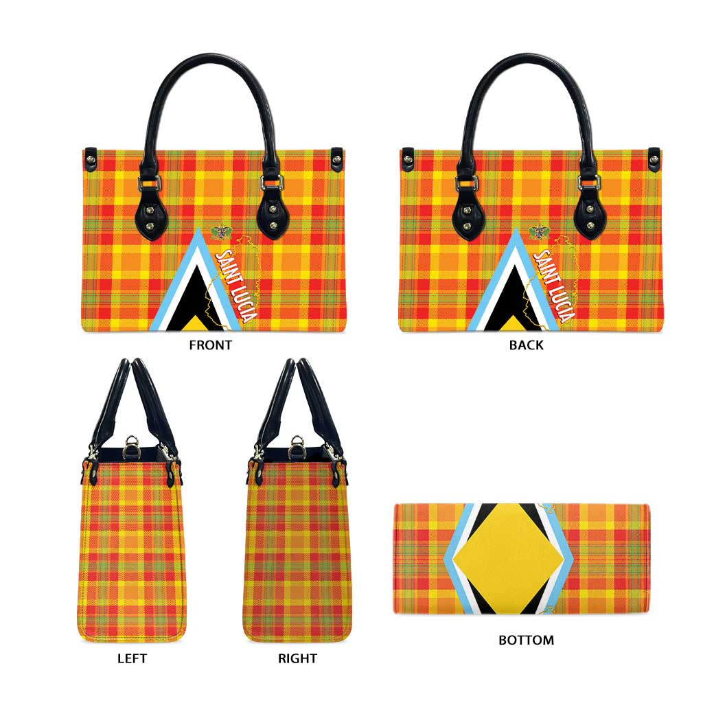 Saint Lucia Creole Day Leather Bag Bon Fete Jounen Kweyol Madras Pattern - Wonder Print Shop
