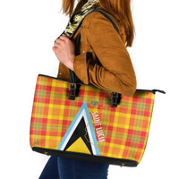 Saint Lucia Creole Day Leather Tote Bag Bon Fete Jounen Kweyol Madras Pattern - Wonder Print Shop