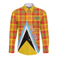 Saint Lucia Creole Day Long Sleeve Button Shirt Bon Fete Jounen Kweyol Madras Pattern - Wonder Print Shop