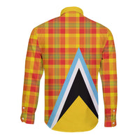 Saint Lucia Creole Day Long Sleeve Button Shirt Bon Fete Jounen Kweyol Madras Pattern - Wonder Print Shop