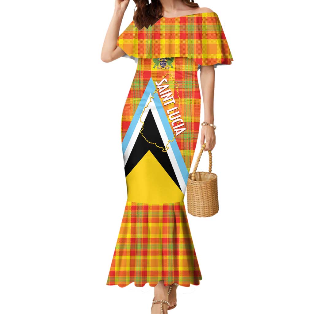 Saint Lucia Creole Day Mermaid Dress Bon Fete Jounen Kweyol Madras Pattern - Wonder Print Shop