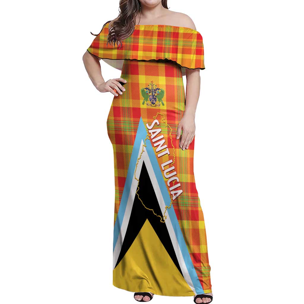 Saint Lucia Creole Day Off Shoulder Maxi Dress Bon Fete Jounen Kweyol Madras Pattern - Wonder Print Shop