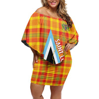 Saint Lucia Creole Day Off Shoulder Short Dress Bon Fete Jounen Kweyol Madras Pattern - Wonder Print Shop