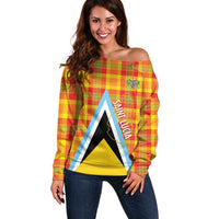 Saint Lucia Creole Day Off Shoulder Sweater Bon Fete Jounen Kweyol Madras Pattern - Wonder Print Shop
