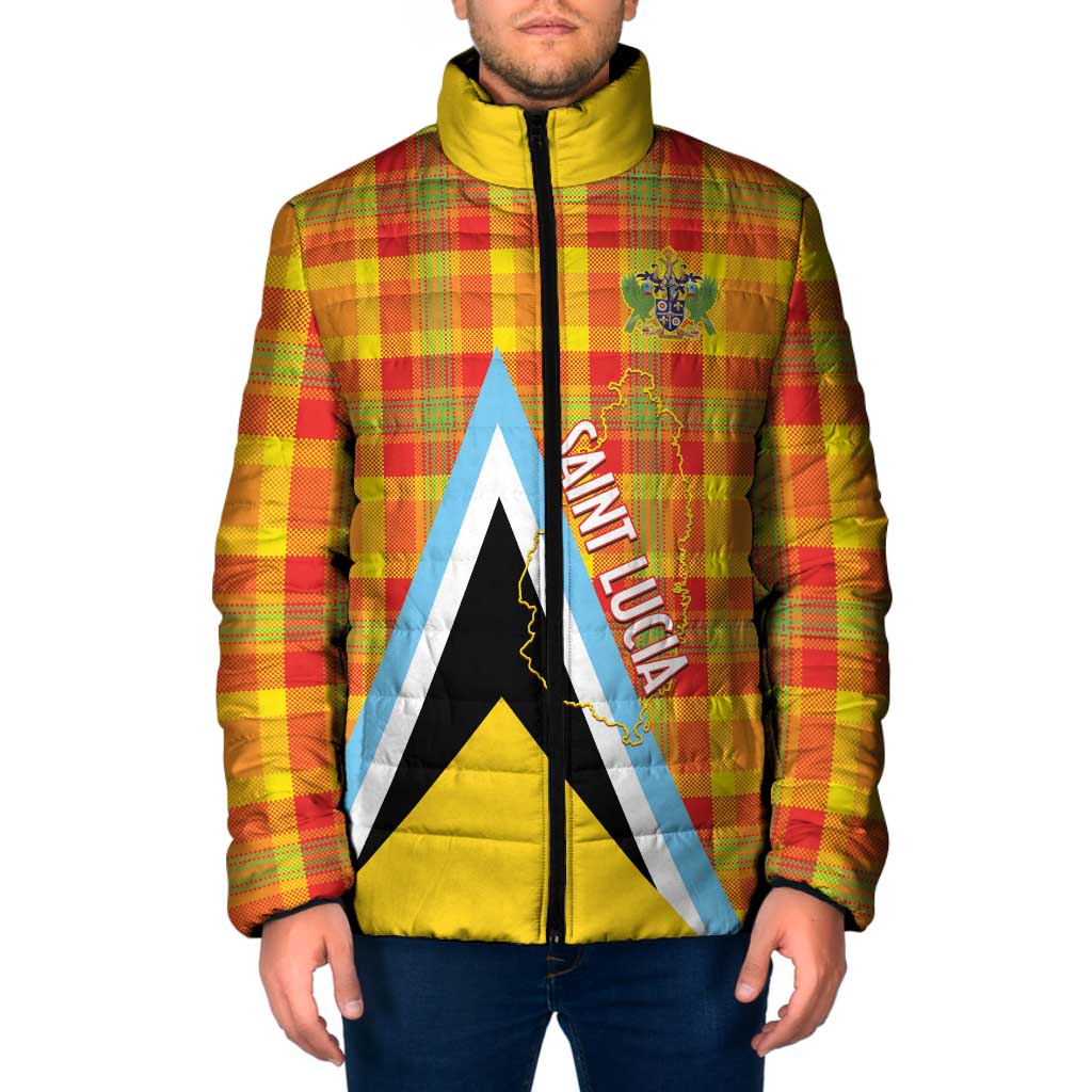 Saint Lucia Creole Day Padded Jacket Bon Fete Jounen Kweyol Madras Pattern - Wonder Print Shop