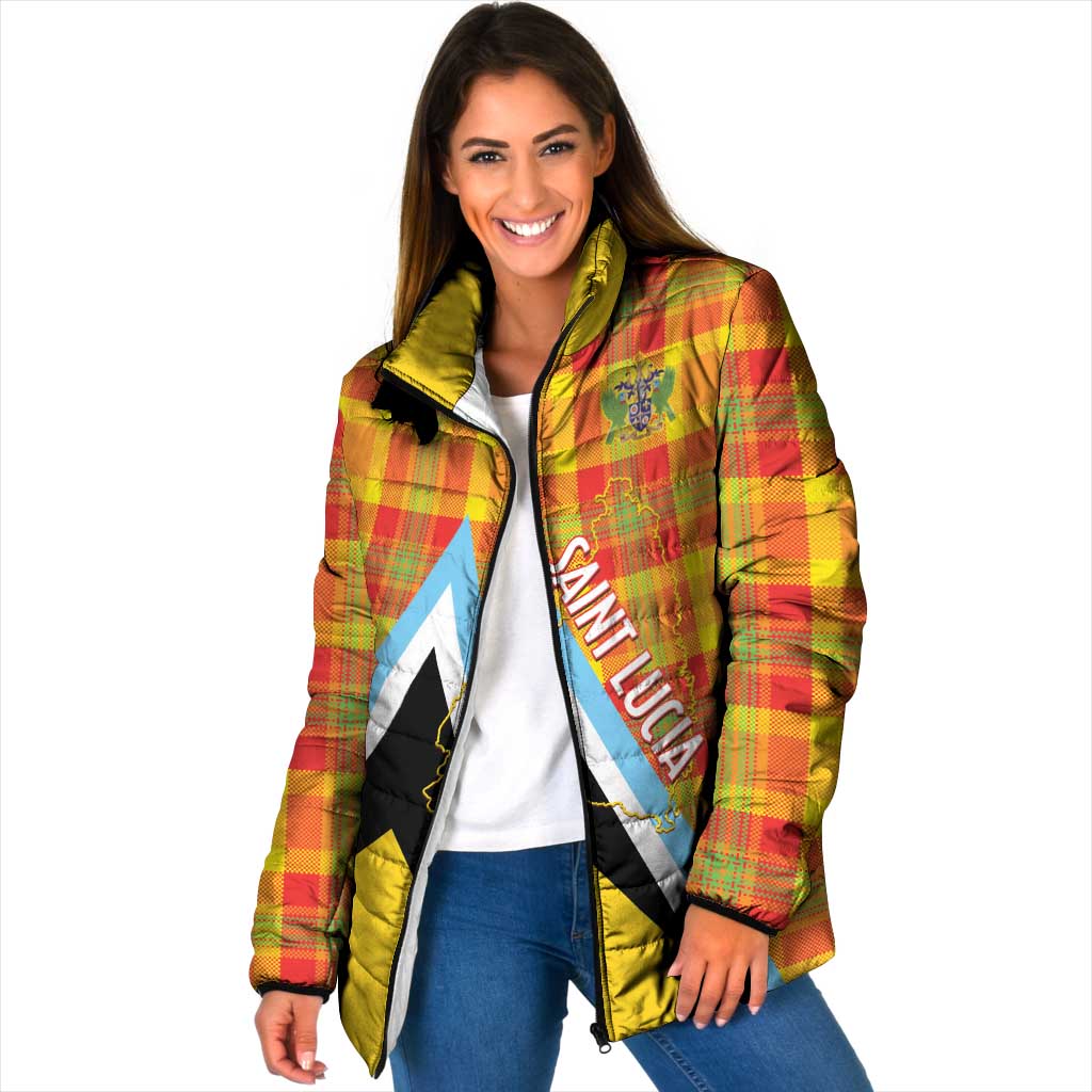 Saint Lucia Creole Day Padded Jacket Bon Fete Jounen Kweyol Madras Pattern - Wonder Print Shop
