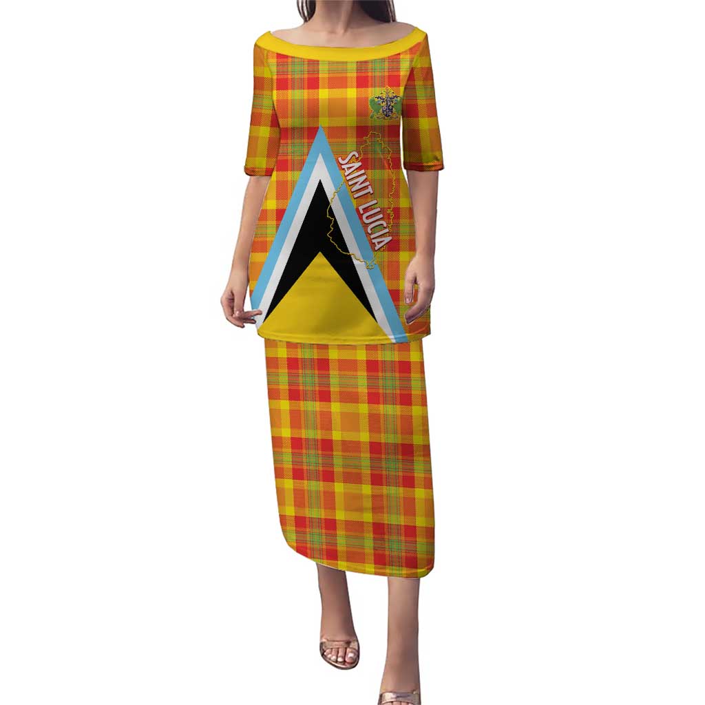 Saint Lucia Creole Day Puletasi Bon Fete Jounen Kweyol Madras Pattern - Wonder Print Shop