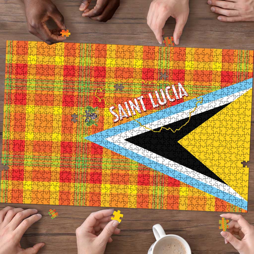 Saint Lucia Creole Day Puzzle Bon Fete Jounen Kweyol Madras Pattern - Wonder Print Shop