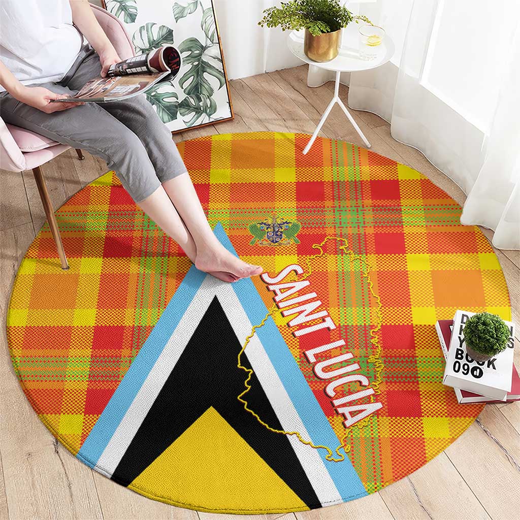 Saint Lucia Creole Day Round Carpet Bon Fete Jounen Kweyol Madras Pattern - Wonder Print Shop