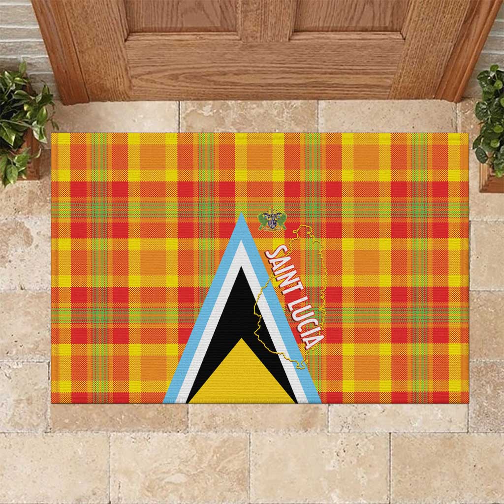 Saint Lucia Creole Day Rubber Doormat Bon Fete Jounen Kweyol Madras Pattern - Wonder Print Shop