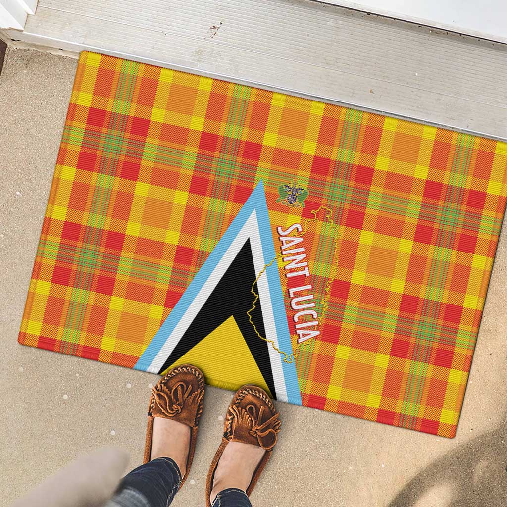 Saint Lucia Creole Day Rubber Doormat Bon Fete Jounen Kweyol Madras Pattern - Wonder Print Shop