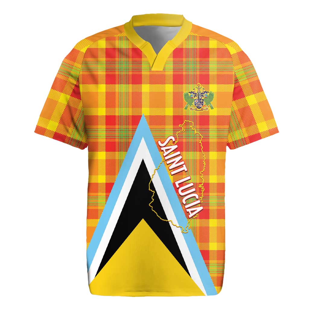 Saint Lucia Creole Day Rugby Jersey Bon Fete Jounen Kweyol Madras Pattern - Wonder Print Shop
