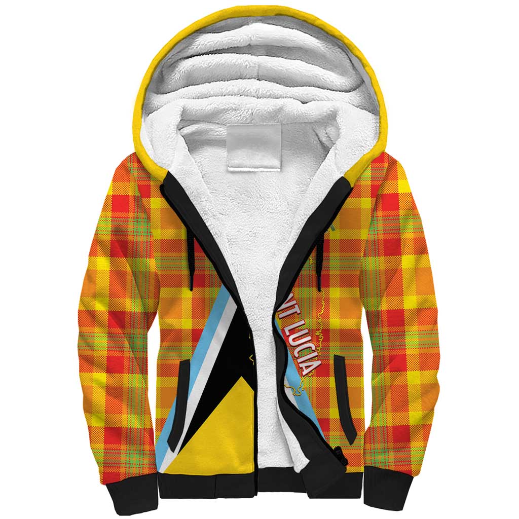 Saint Lucia Creole Day Sherpa Hoodie Bon Fete Jounen Kweyol Madras Pattern - Wonder Print Shop
