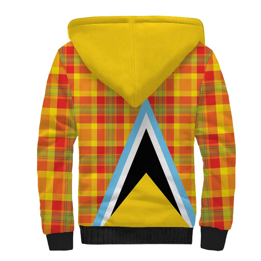 Saint Lucia Creole Day Sherpa Hoodie Bon Fete Jounen Kweyol Madras Pattern - Wonder Print Shop