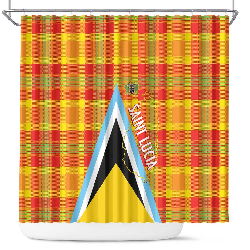 Saint Lucia Creole Day Shower Curtain Bon Fete Jounen Kweyol Madras Pattern - Wonder Print Shop
