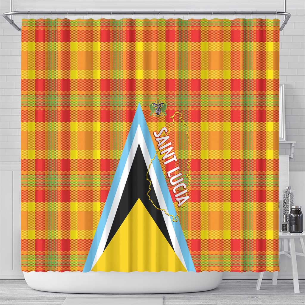 Saint Lucia Creole Day Shower Curtain Bon Fete Jounen Kweyol Madras Pattern - Wonder Print Shop