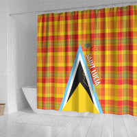 Saint Lucia Creole Day Shower Curtain Bon Fete Jounen Kweyol Madras Pattern - Wonder Print Shop