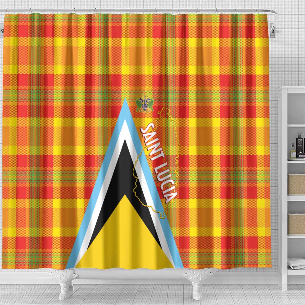 Saint Lucia Creole Day Shower Curtain Bon Fete Jounen Kweyol Madras Pattern - Wonder Print Shop