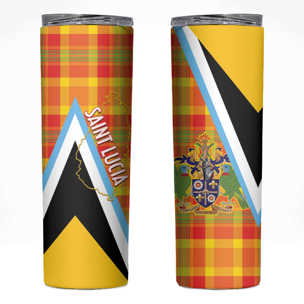 Saint Lucia Creole Day Skinny Tumbler Bon Fete Jounen Kweyol Madras Pattern - Wonder Print Shop