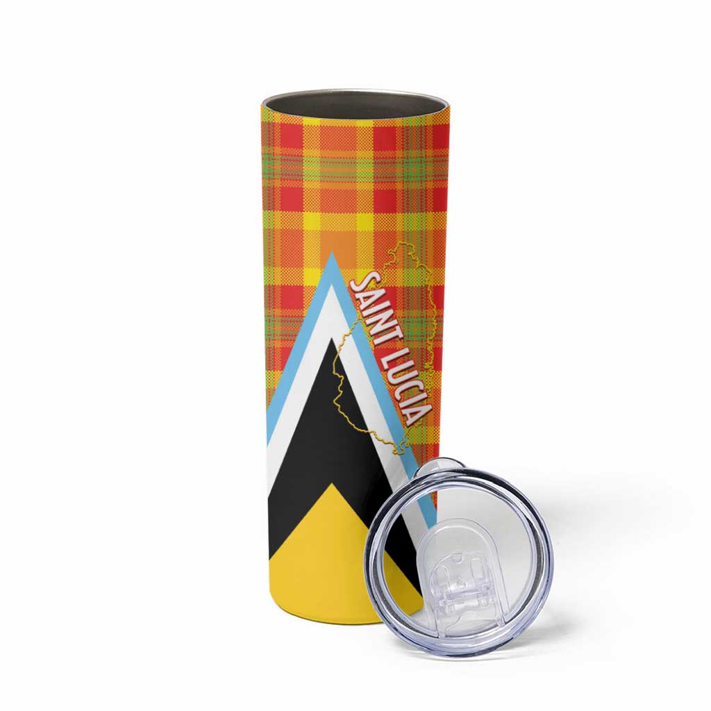 Saint Lucia Creole Day Skinny Tumbler Bon Fete Jounen Kweyol Madras Pattern - Wonder Print Shop