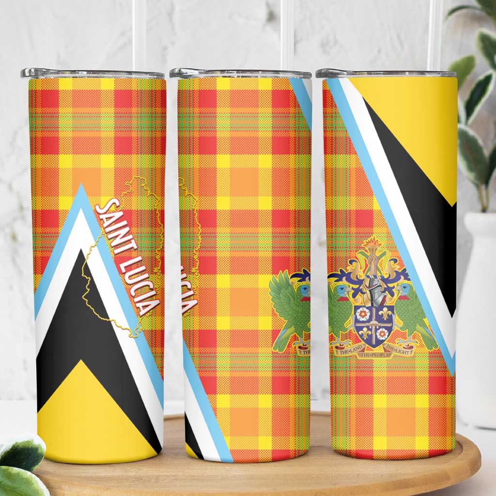 Saint Lucia Creole Day Skinny Tumbler Bon Fete Jounen Kweyol Madras Pattern - Wonder Print Shop