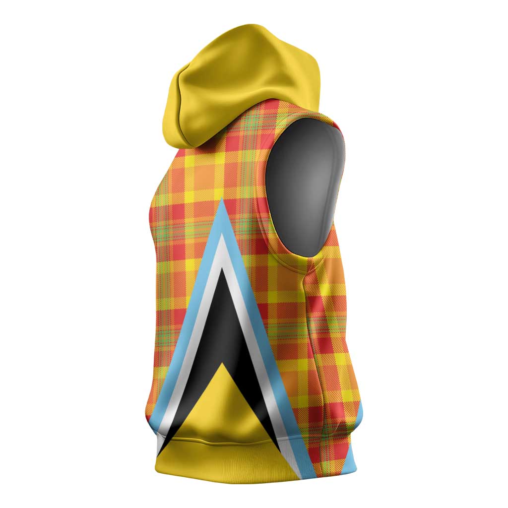 Saint Lucia Creole Day Sleeveless Hoodie Bon Fete Jounen Kweyol Madras Pattern - Wonder Print Shop