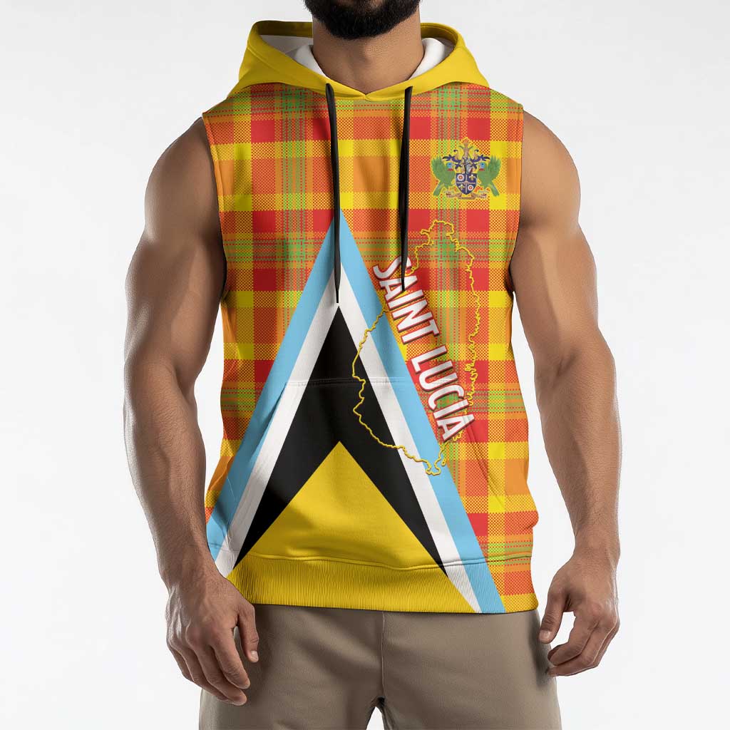 Saint Lucia Creole Day Sleeveless Hoodie Bon Fete Jounen Kweyol Madras Pattern - Wonder Print Shop