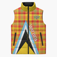 Saint Lucia Creole Day Sleeveless Puffer Jacket Bon Fete Jounen Kweyol Madras Pattern - Wonder Print Shop