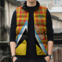 Saint Lucia Creole Day Sleeveless Puffer Jacket Bon Fete Jounen Kweyol Madras Pattern - Wonder Print Shop