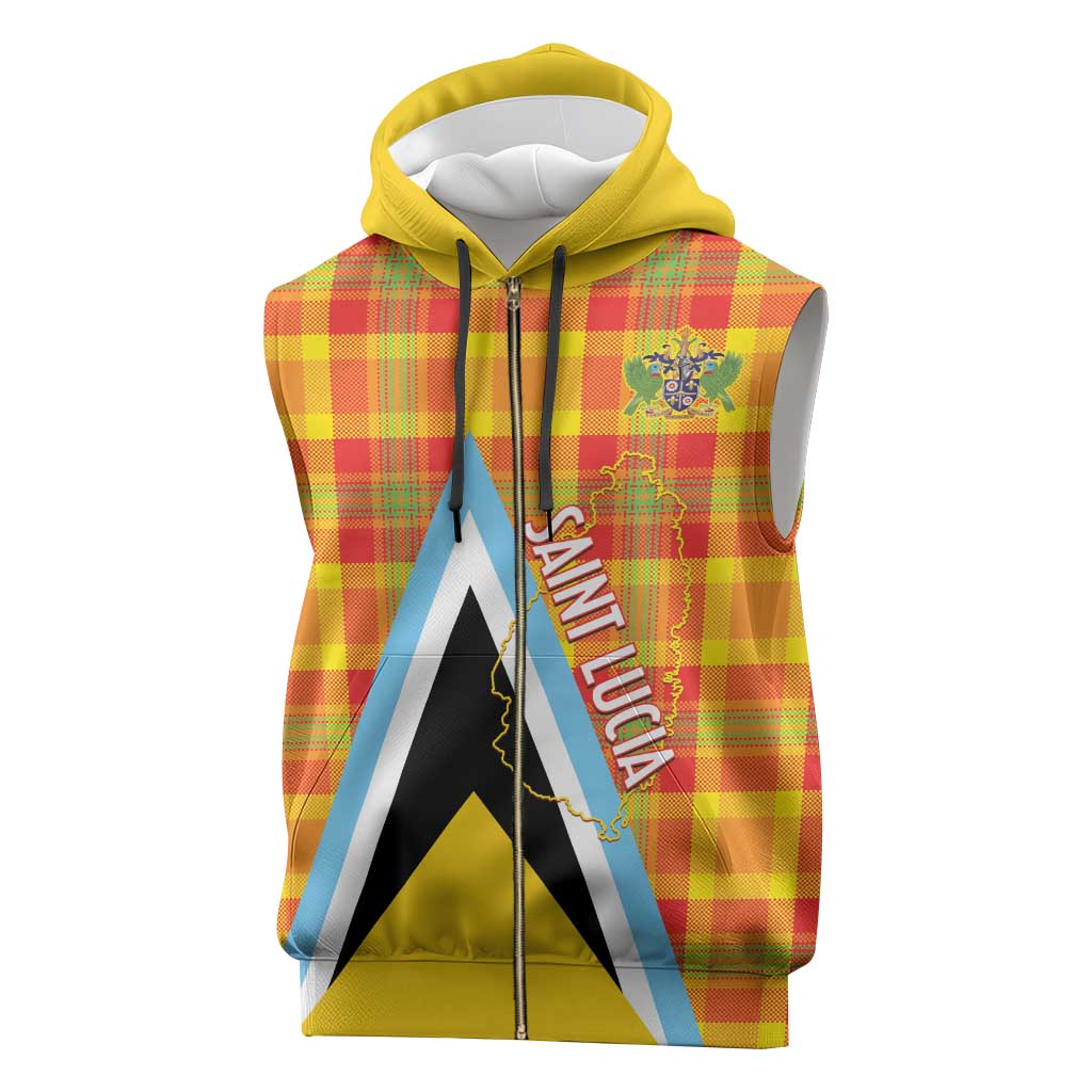 Saint Lucia Creole Day Sleeveless Zip Hoodie Bon Fete Jounen Kweyol Madras Pattern - Wonder Print Shop