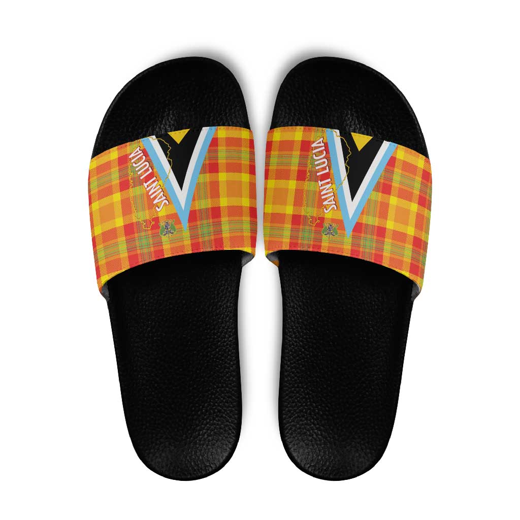 Saint Lucia Creole Day Slide Sandals Bon Fete Jounen Kweyol Madras Pattern - Wonder Print Shop