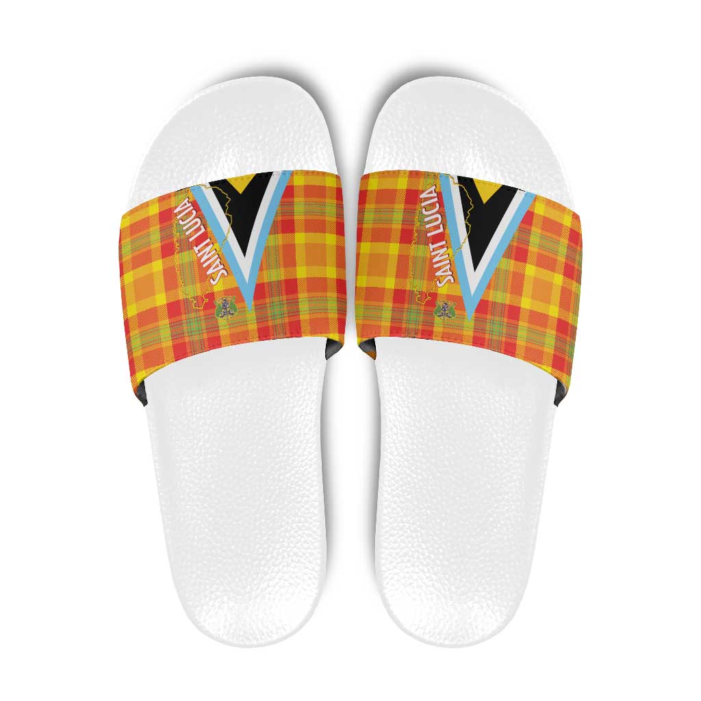 Saint Lucia Creole Day Slide Sandals Bon Fete Jounen Kweyol Madras Pattern - Wonder Print Shop