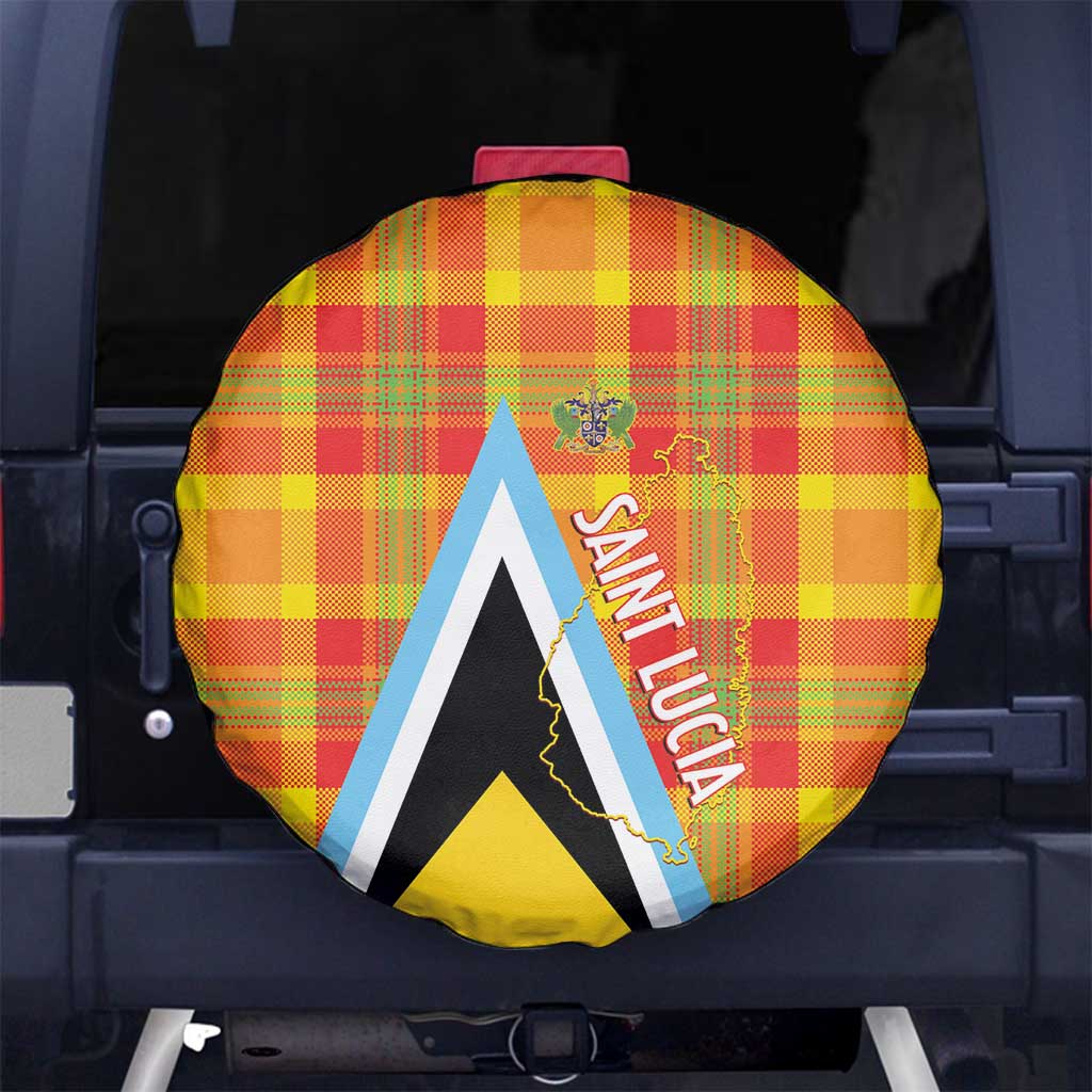 Saint Lucia Creole Day Spare Tire Cover Bon Fete Jounen Kweyol Madras Pattern - Wonder Print Shop