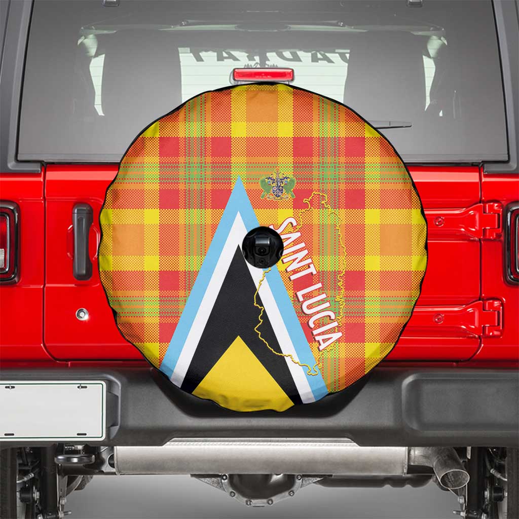 Saint Lucia Creole Day Spare Tire Cover Bon Fete Jounen Kweyol Madras Pattern - Wonder Print Shop