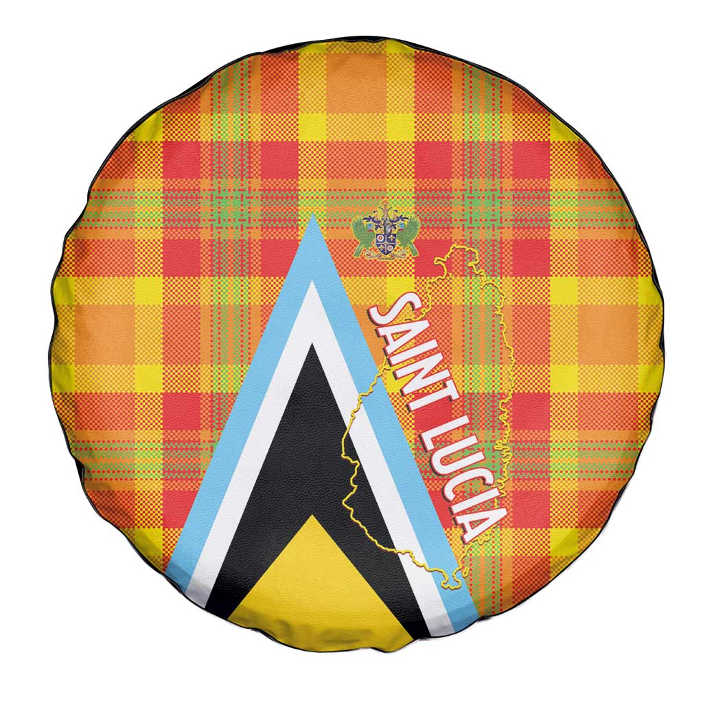 Saint Lucia Creole Day Spare Tire Cover Bon Fete Jounen Kweyol Madras Pattern - Wonder Print Shop