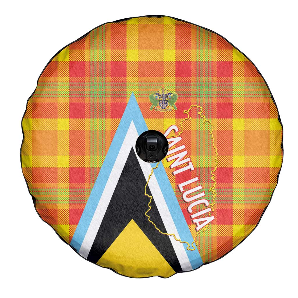 Saint Lucia Creole Day Spare Tire Cover Bon Fete Jounen Kweyol Madras Pattern - Wonder Print Shop