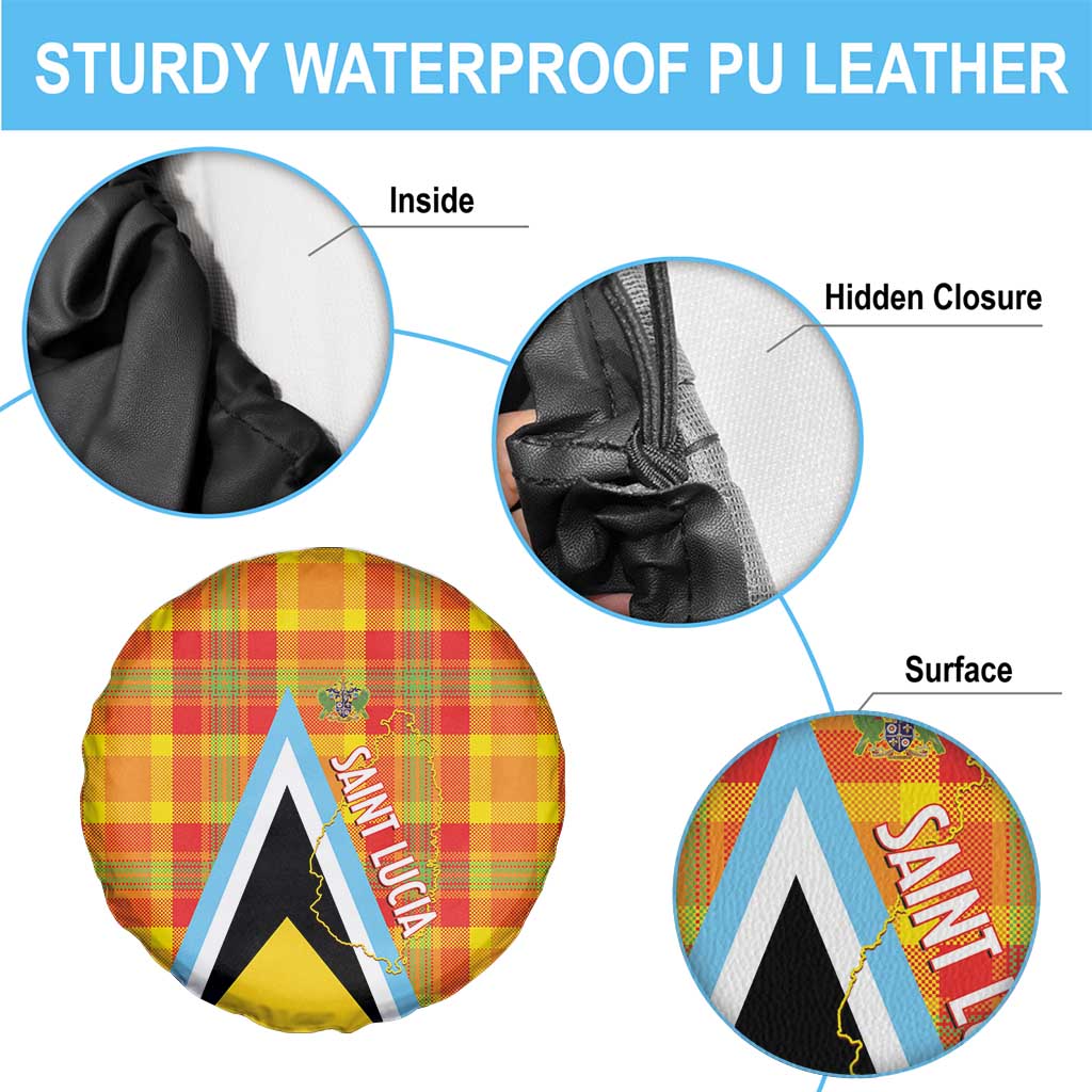 Saint Lucia Creole Day Spare Tire Cover Bon Fete Jounen Kweyol Madras Pattern - Wonder Print Shop