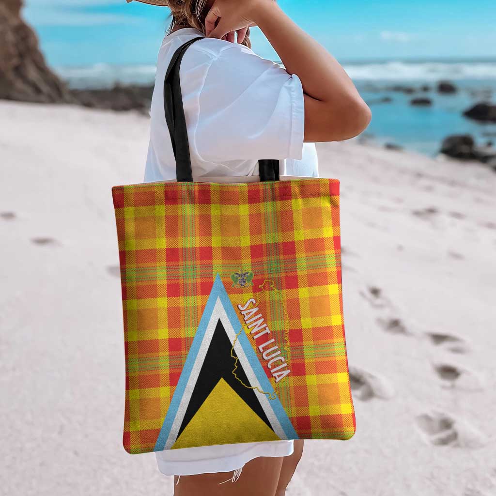 Saint Lucia Creole Day Tote Bag Bon Fete Jounen Kweyol Madras Pattern - Wonder Print Shop