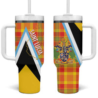 Saint Lucia Creole Day Tumbler With Handle Bon Fete Jounen Kweyol Madras Pattern - Wonder Print Shop