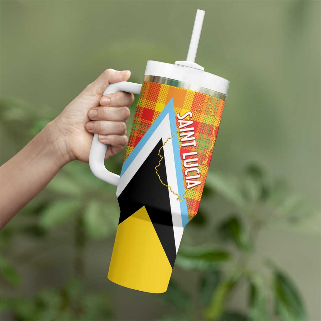 Saint Lucia Creole Day Tumbler With Handle Bon Fete Jounen Kweyol Madras Pattern - Wonder Print Shop