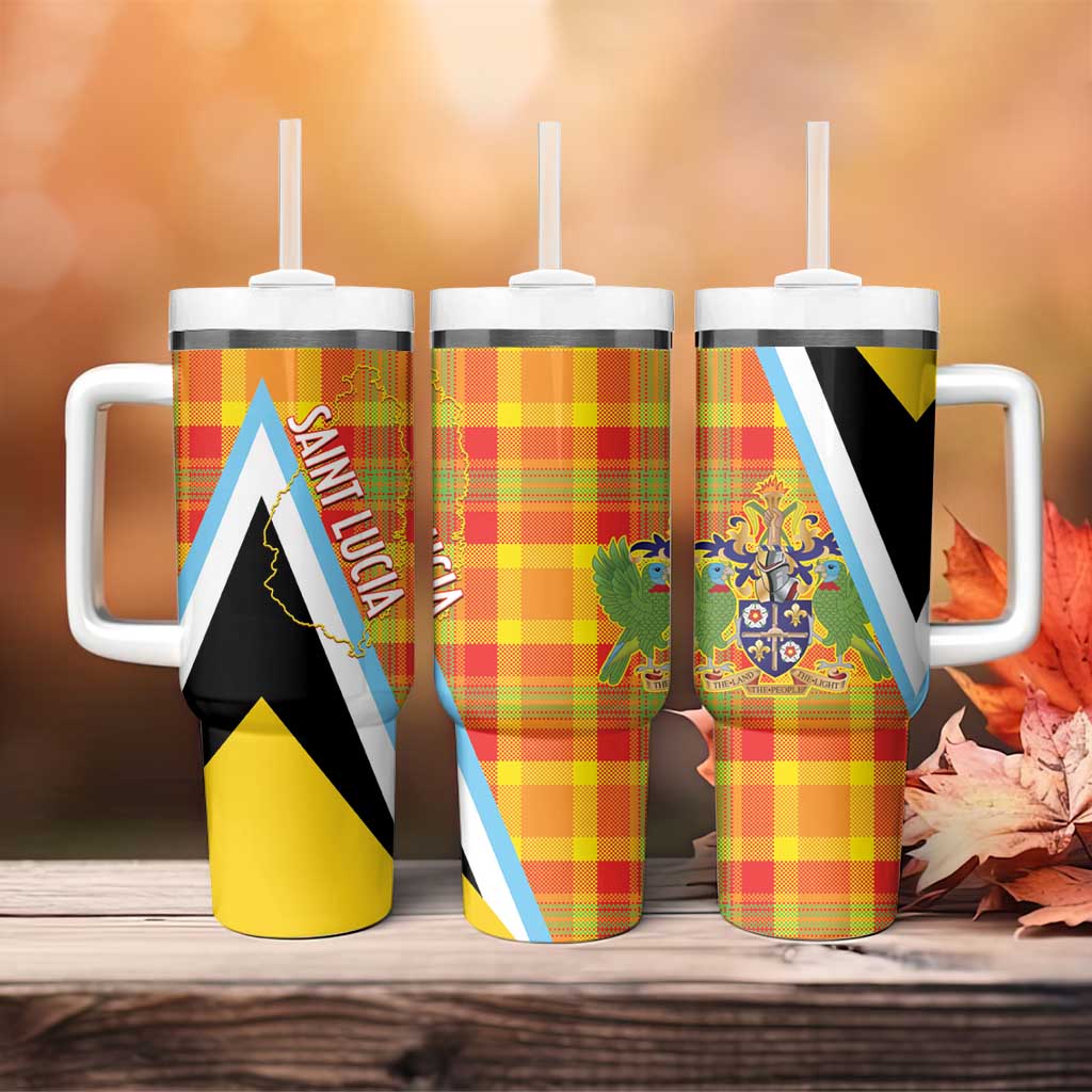 Saint Lucia Creole Day Tumbler With Handle Bon Fete Jounen Kweyol Madras Pattern - Wonder Print Shop