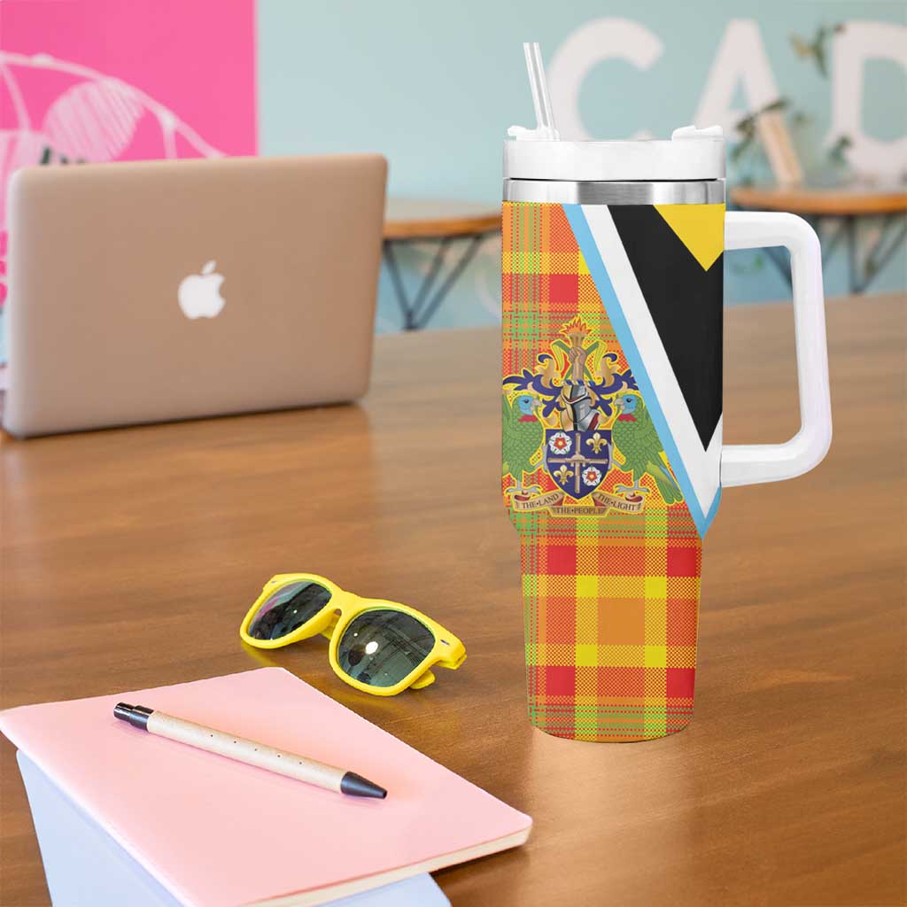 Saint Lucia Creole Day Tumbler With Handle Bon Fete Jounen Kweyol Madras Pattern - Wonder Print Shop