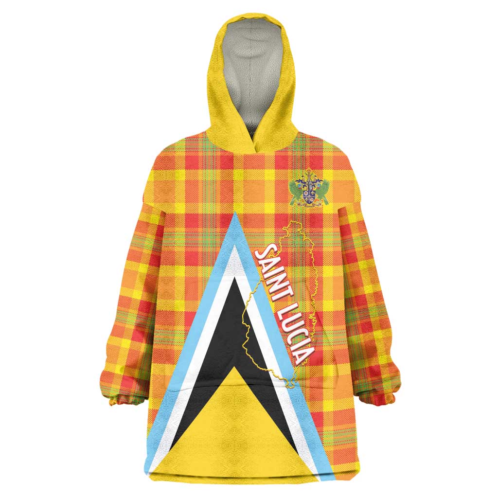 Saint Lucia Creole Day Wearable Blanket Hoodie Bon Fete Jounen Kweyol Madras Pattern - Wonder Print Shop