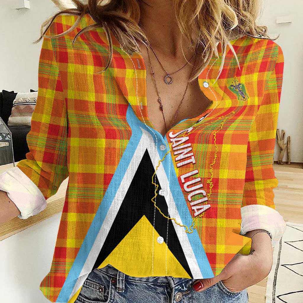 Saint Lucia Creole Day Women Casual Shirt Bon Fete Jounen Kweyol Madras Pattern - Wonder Print Shop