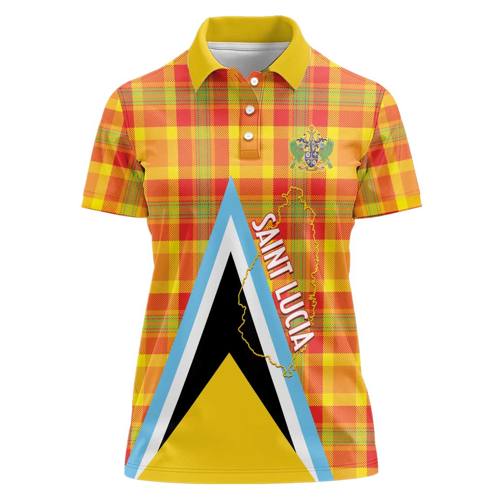 Saint Lucia Creole Day Women Polo Shirt Bon Fete Jounen Kweyol Madras Pattern - Wonder Print Shop