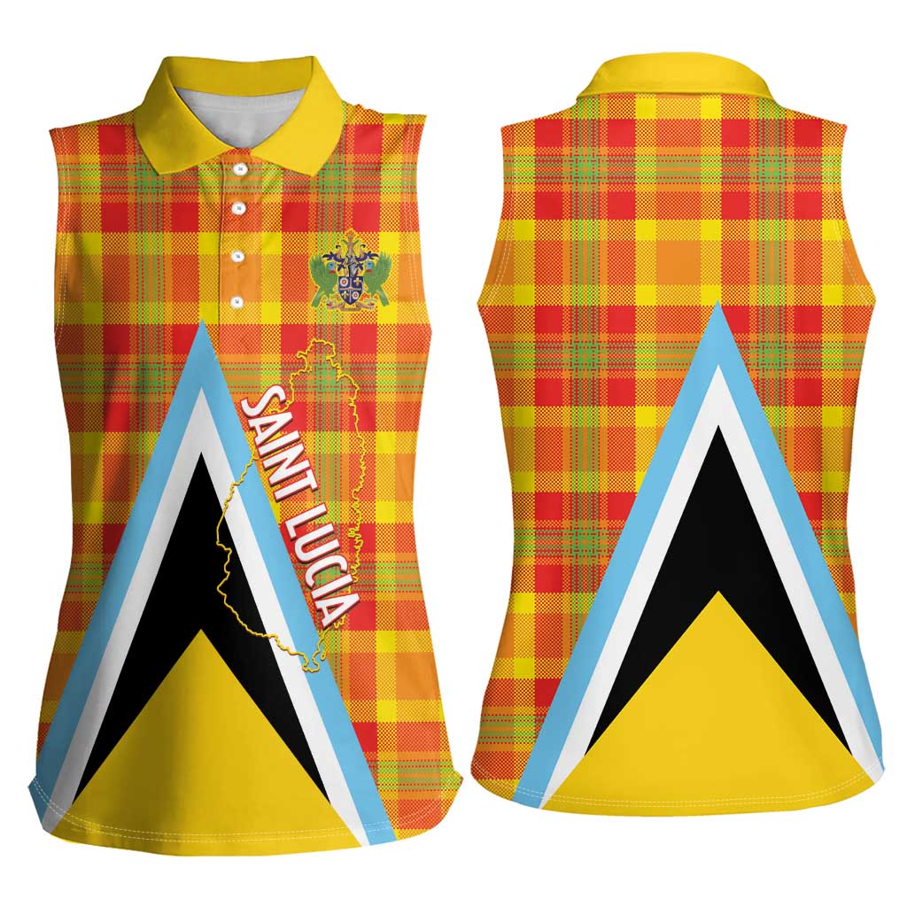 Saint Lucia Creole Day Women Sleeveless Polo Shirt Bon Fete Jounen Kweyol Madras Pattern - Wonder Print Shop