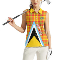 Saint Lucia Creole Day Women Sleeveless Polo Shirt Bon Fete Jounen Kweyol Madras Pattern - Wonder Print Shop