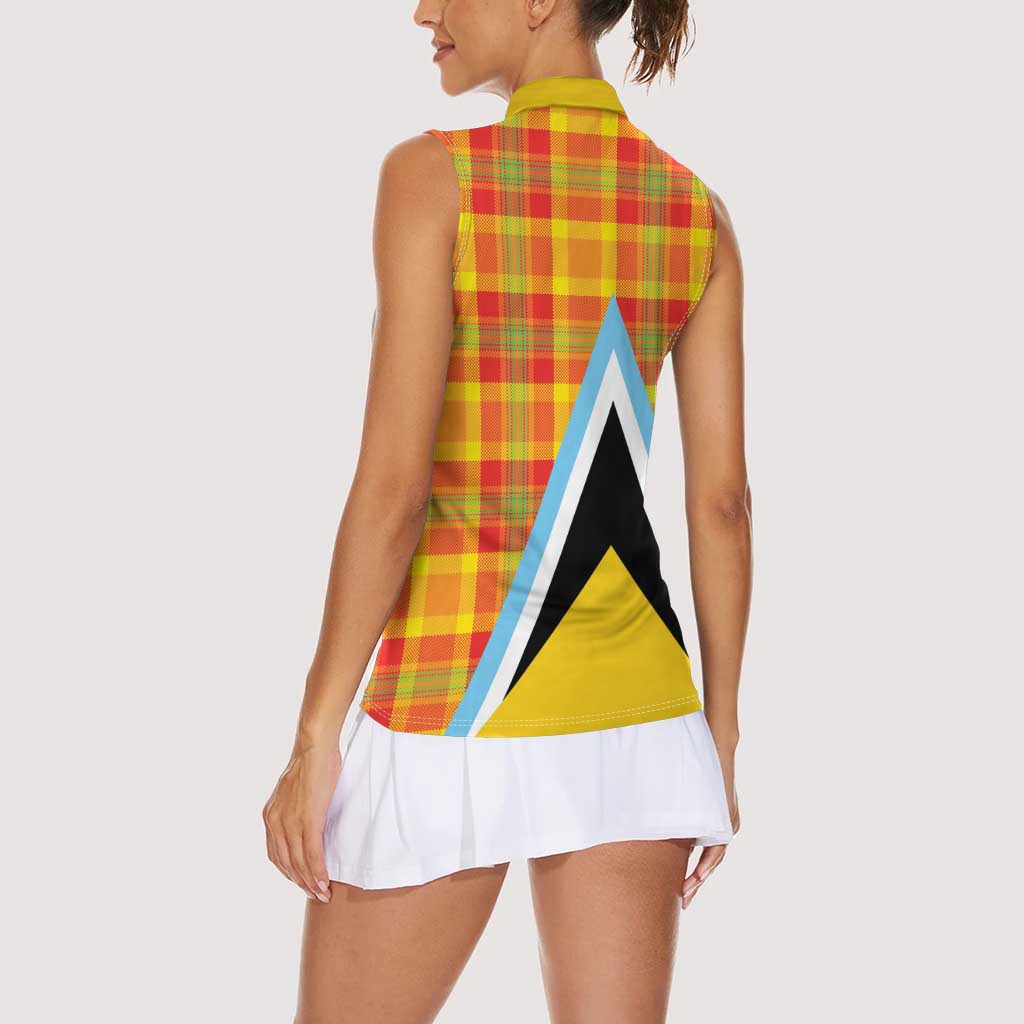 Saint Lucia Creole Day Women Sleeveless Polo Shirt Bon Fete Jounen Kweyol Madras Pattern - Wonder Print Shop