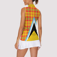 Saint Lucia Creole Day Women Sleeveless Polo Shirt Bon Fete Jounen Kweyol Madras Pattern - Wonder Print Shop